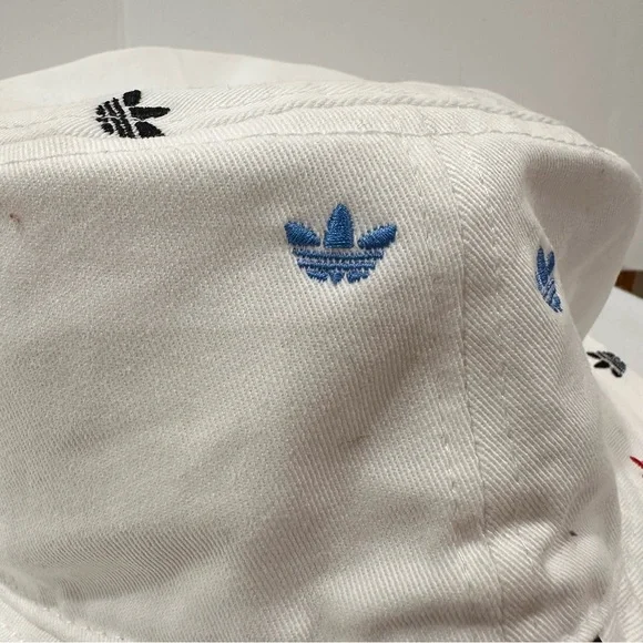 Adidas White Bucket Hat with Colorful Trefoil Embroidered Logos - Picture 3 of 8
